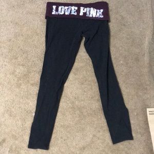 Love pink sequins black leggings